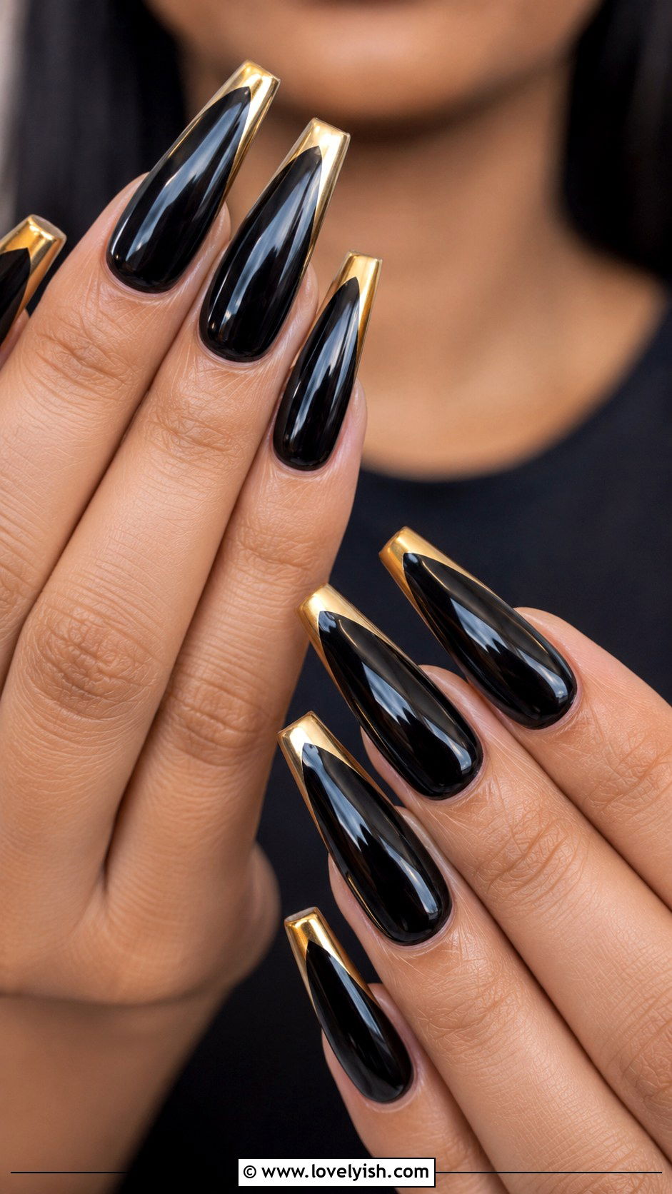 Black Coffin with Gold Tips Baddie Nails - 50 baddie nails - 50 baddie nails