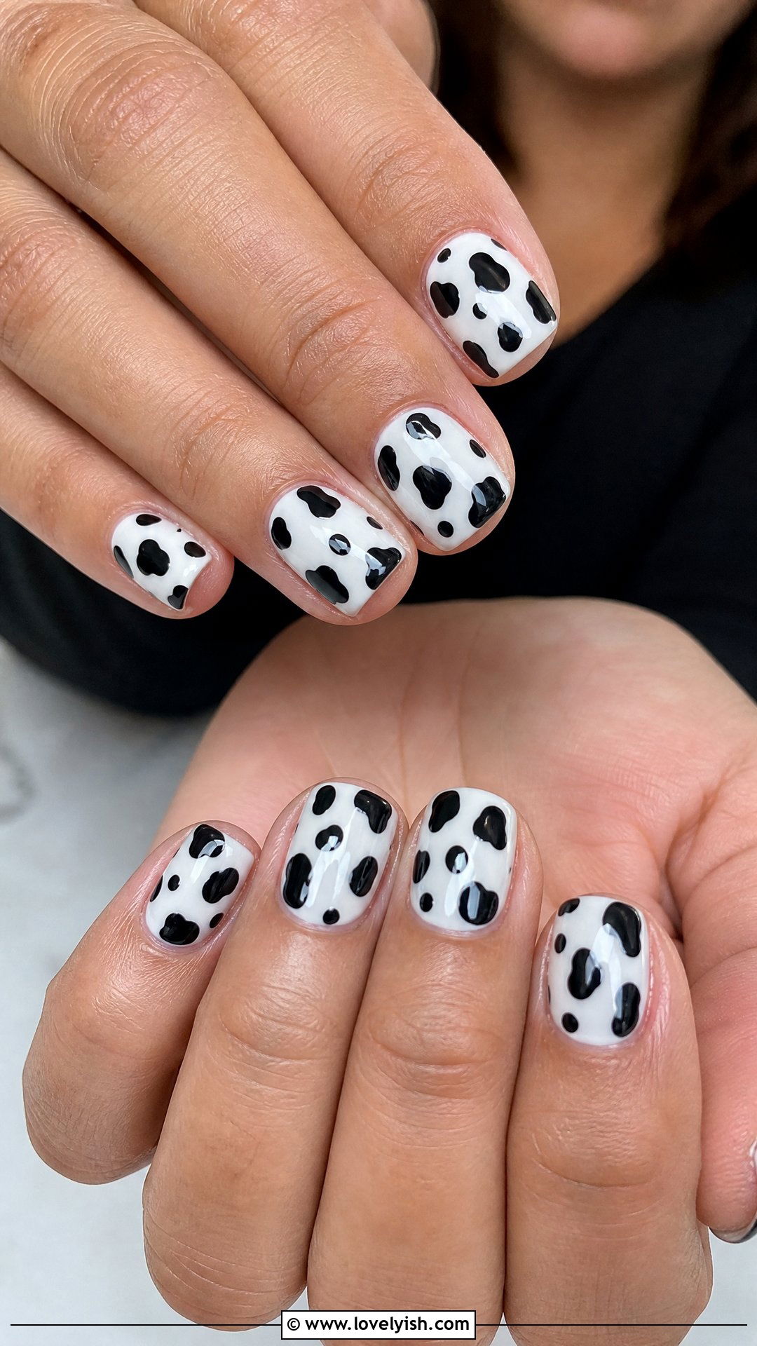 Black Cow Print Nails - 50 black nails - 50 black nails