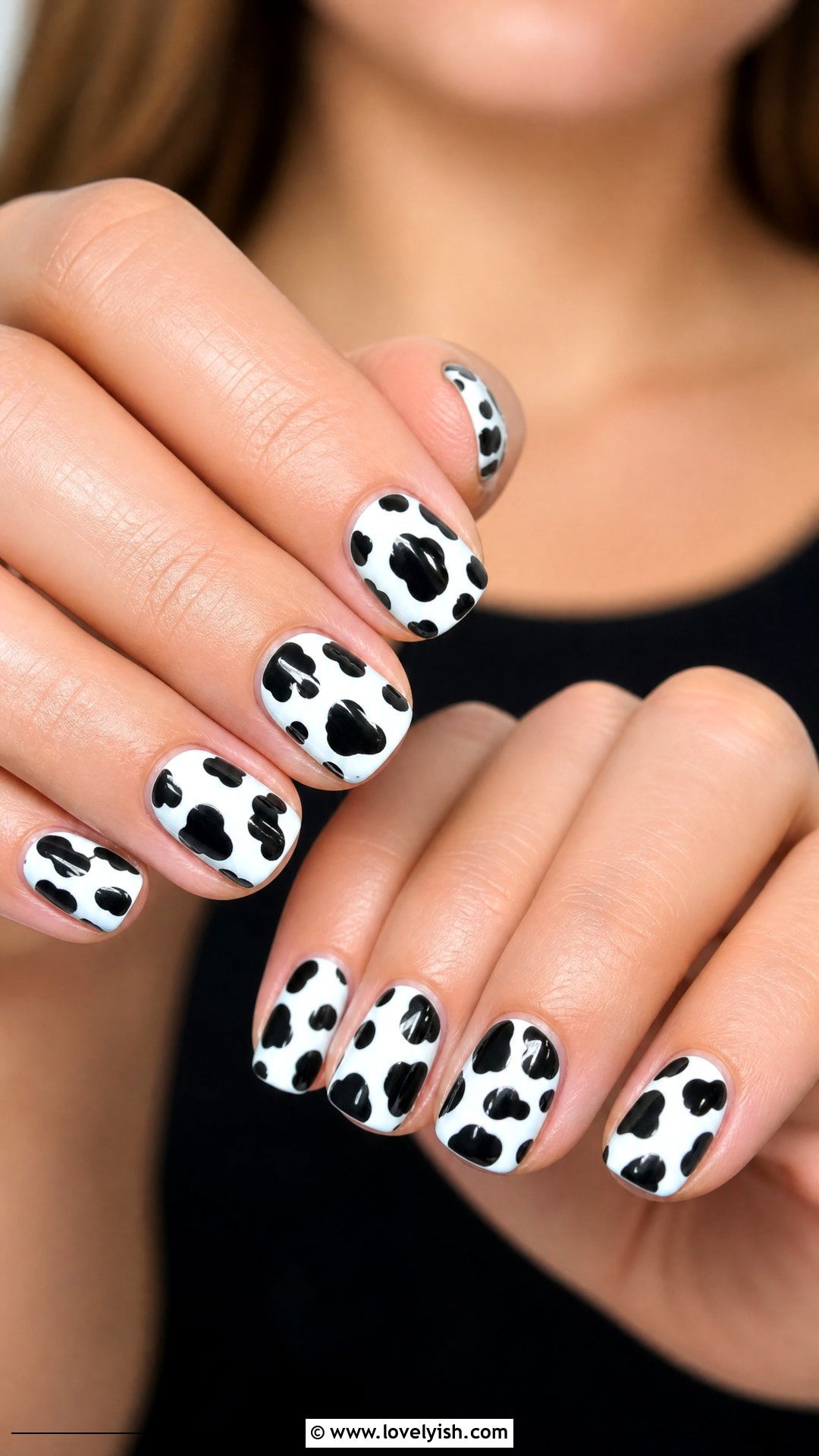 Black Cow Print Nails - 50 short black nail designs - 50 short black nail designs