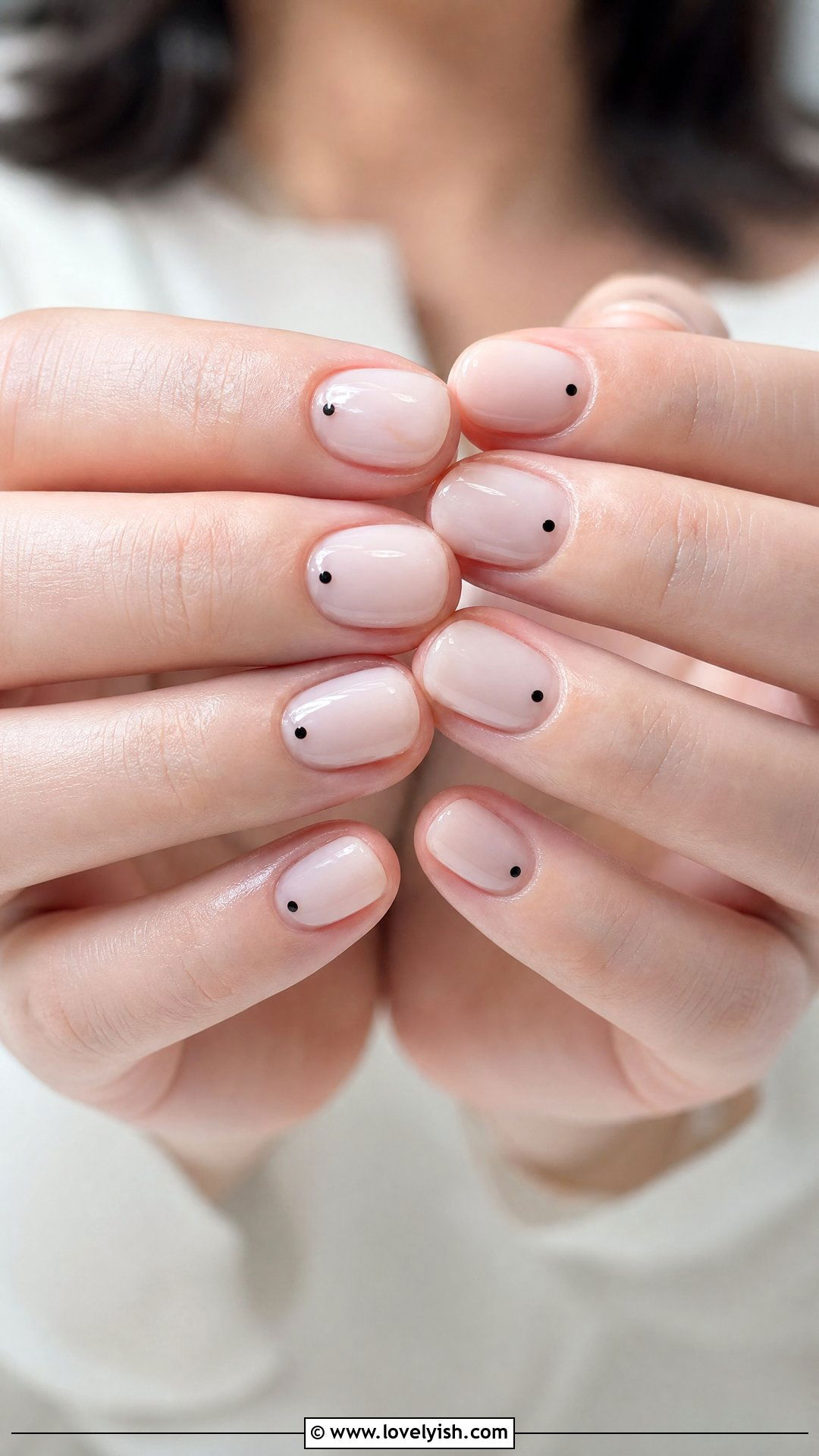 Black Dot Accent Nails - 50 simple short nail designs - 50 simple short nail designs
