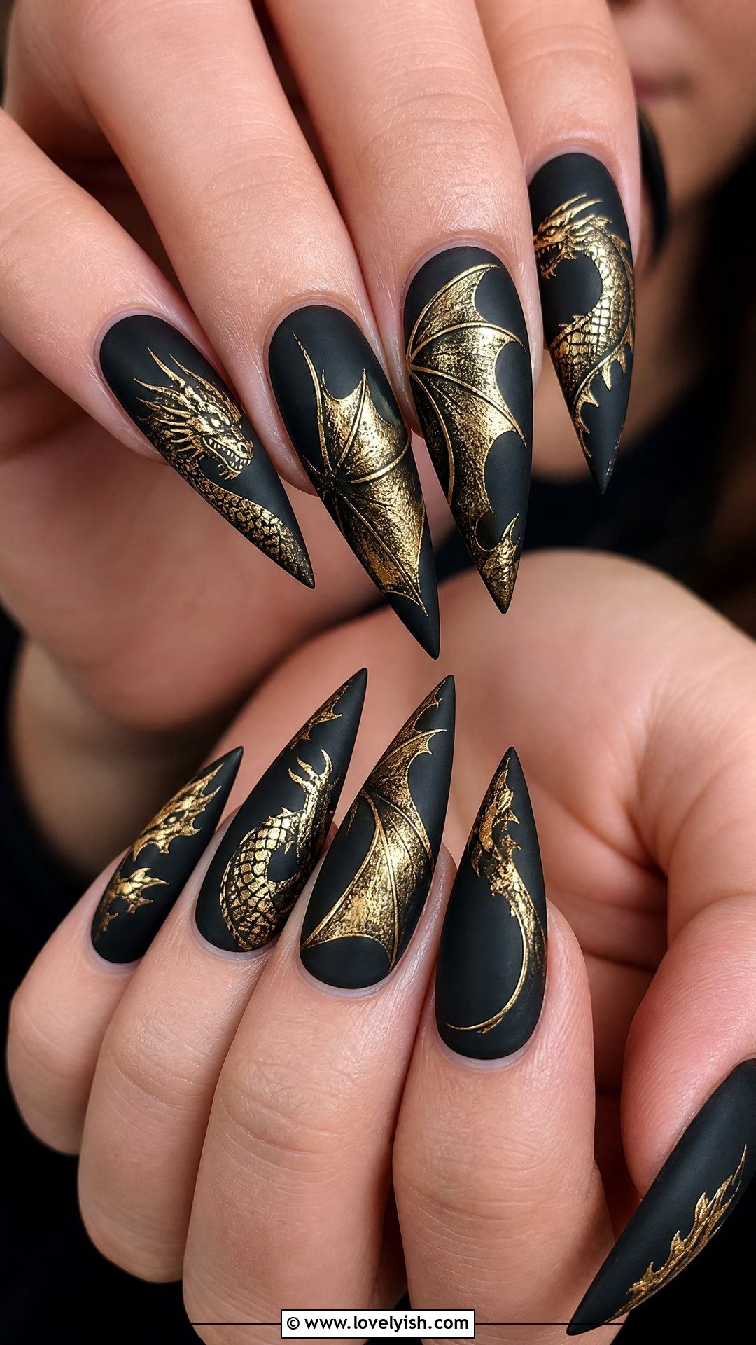 Black Dragon Nail Art - 50 goth nails - 50 goth nails