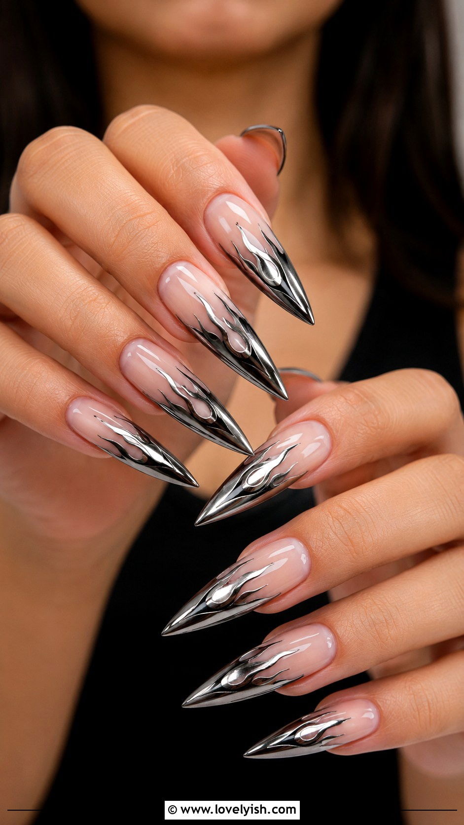 Black Flame Chrome Nails - 25 edgy nail designs - 25 edgy nail designs