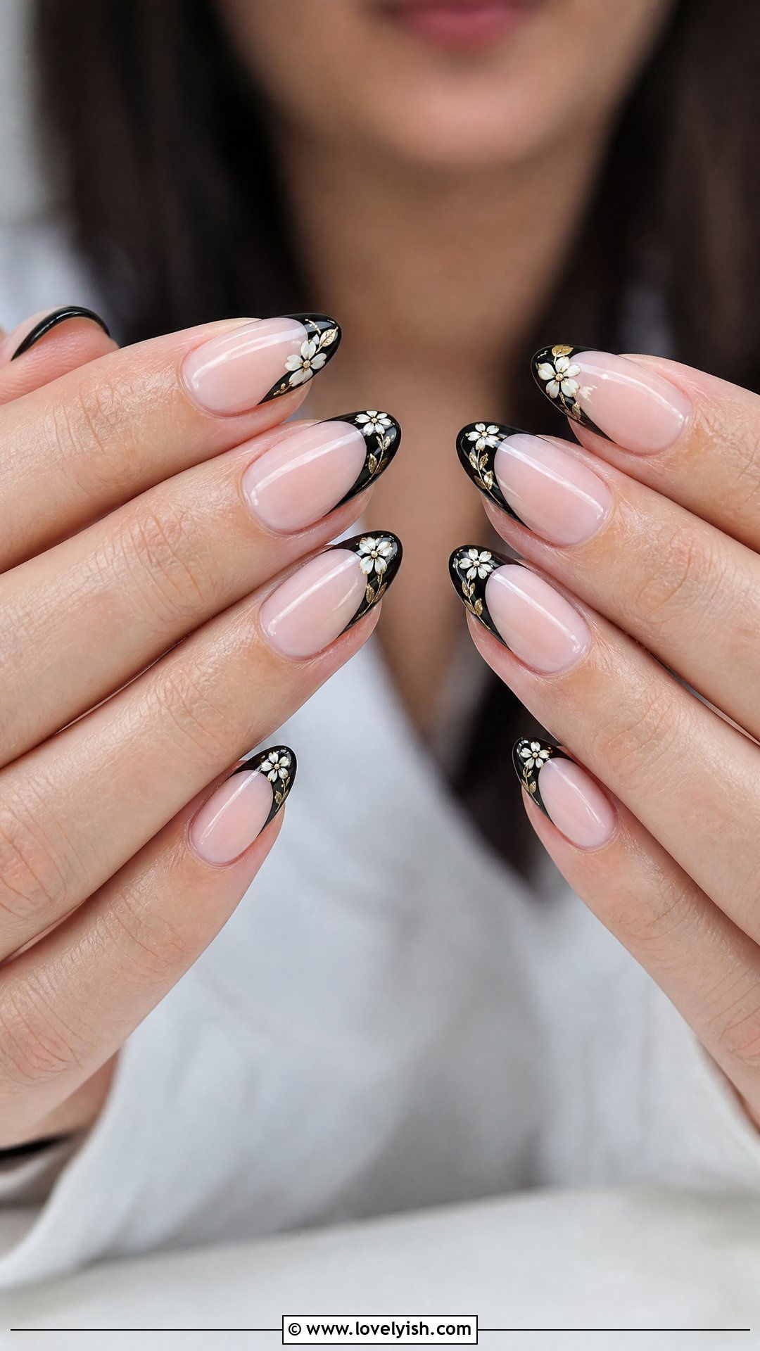 Black Floral French Nails - 25 black nails design ideas - 25 black nails design ideas