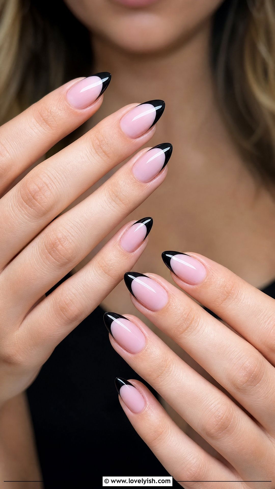 Black French Tip Almond Nails - 50 almond nails - 50 almond nails