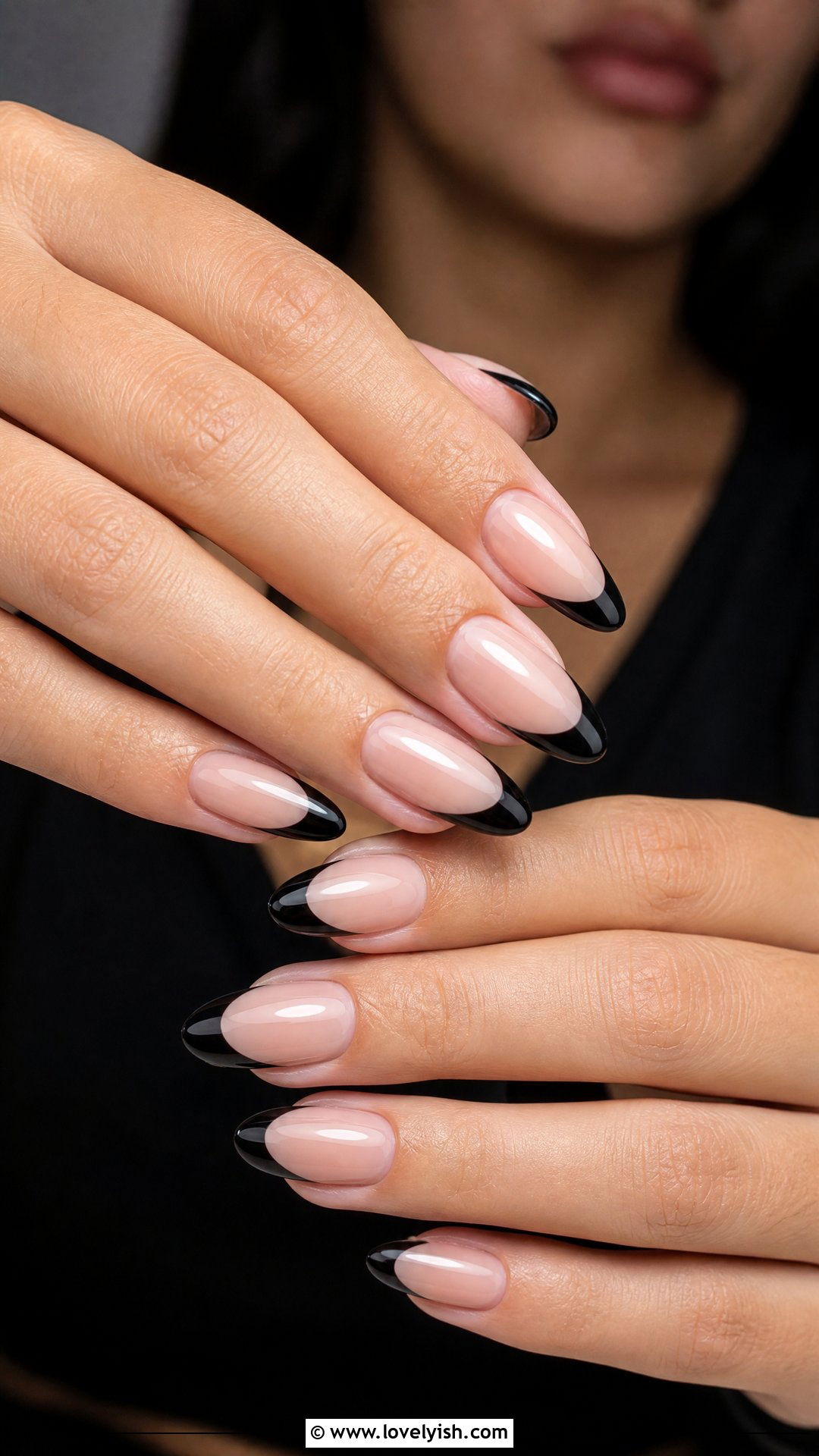 Black French Tip Almond Nails - 25 almond french tip nail designs