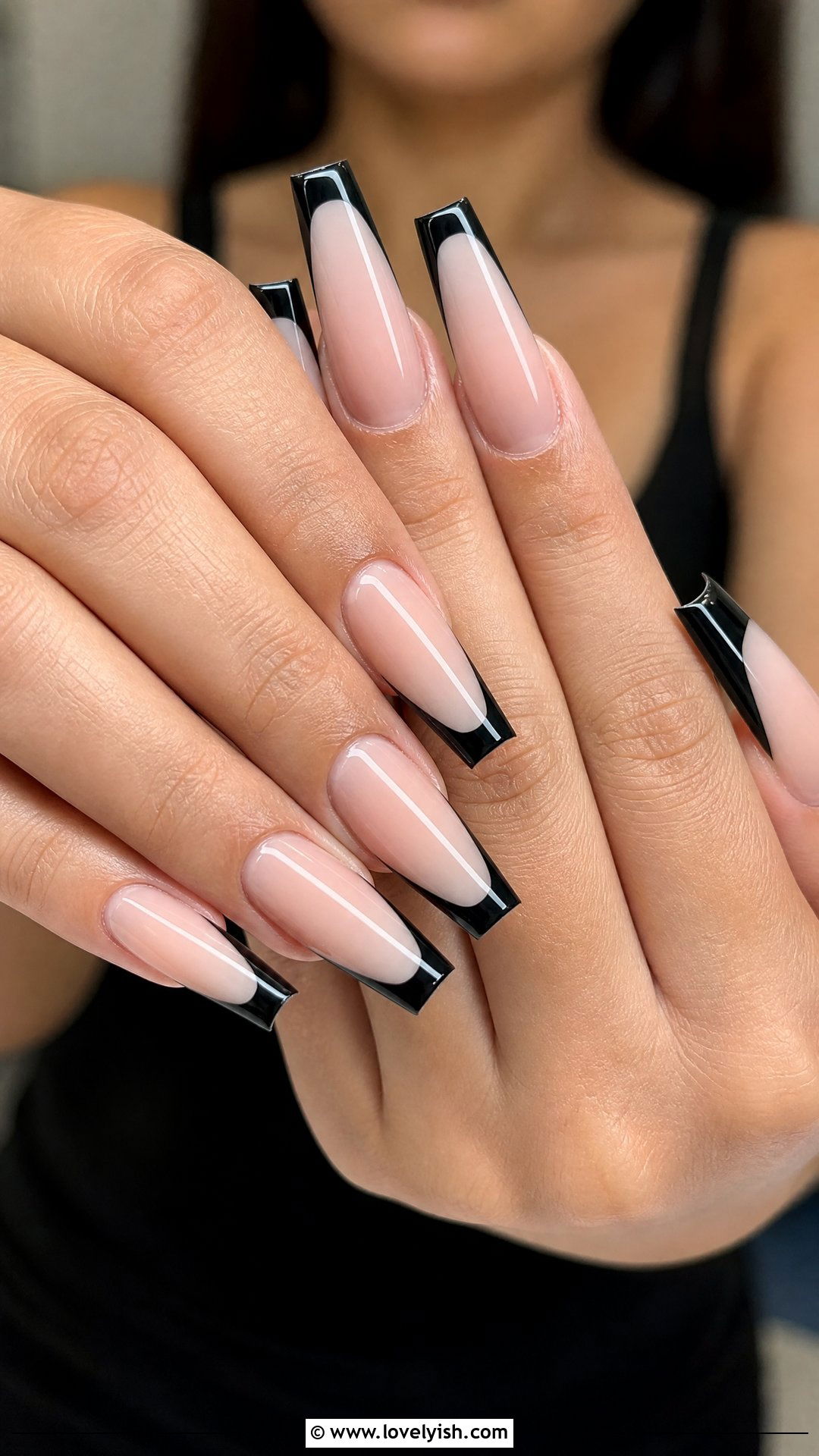 Black French Tip Coffin Nails - 50 coffin nails - 50 coffin nails