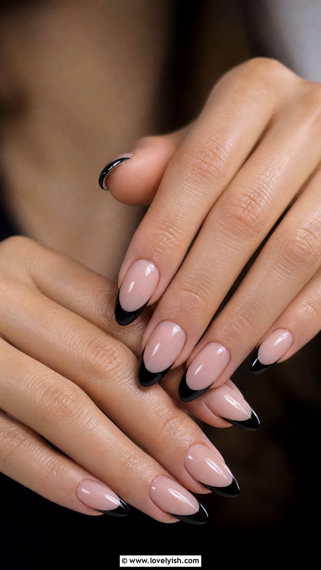 Black French Tip Gel Nails - 50 gel manicure - 50 gel manicure