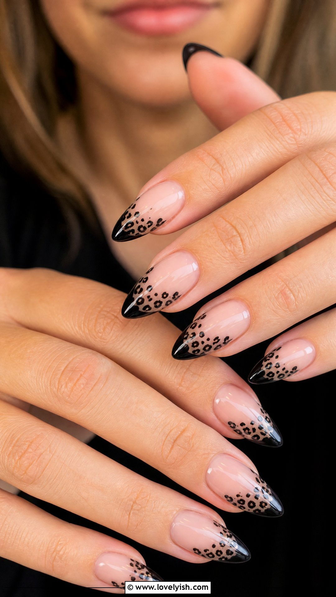 Black French Tip Leopard Nails - 50 leopard print nails - 50 leopard print nails