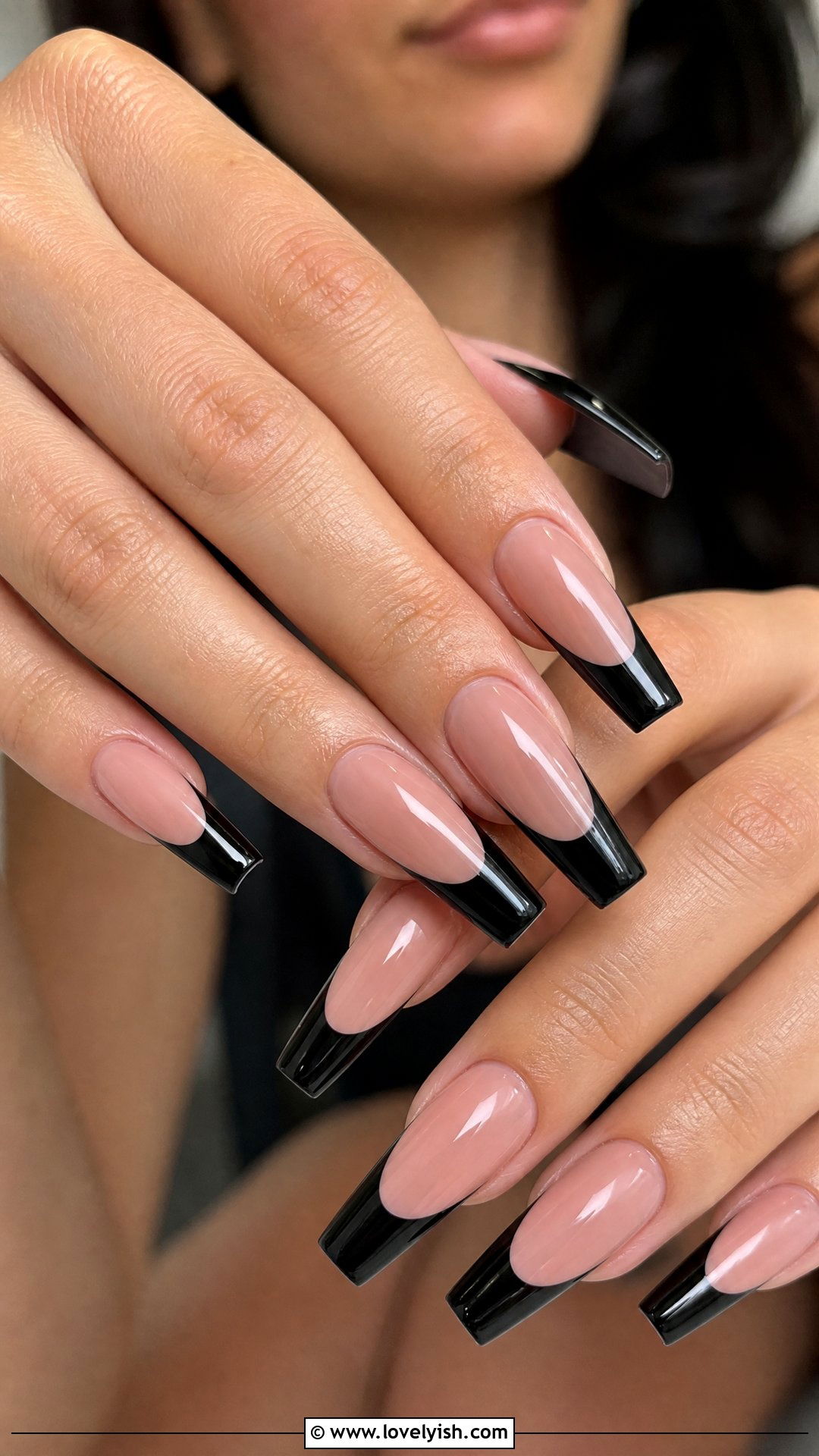 Black French Tip Long Coffin Nails - 28 nail designs for long nails - 28 nail designs for long nails