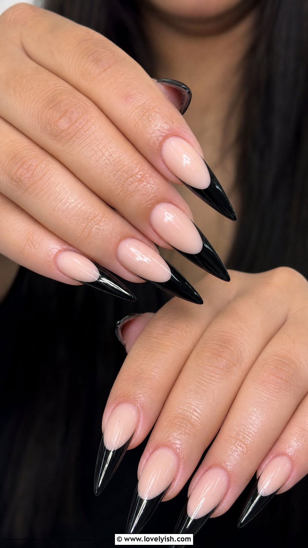 Black French Tip Long Stiletto Nails - 50 long stiletto nails - 50 long stiletto nails