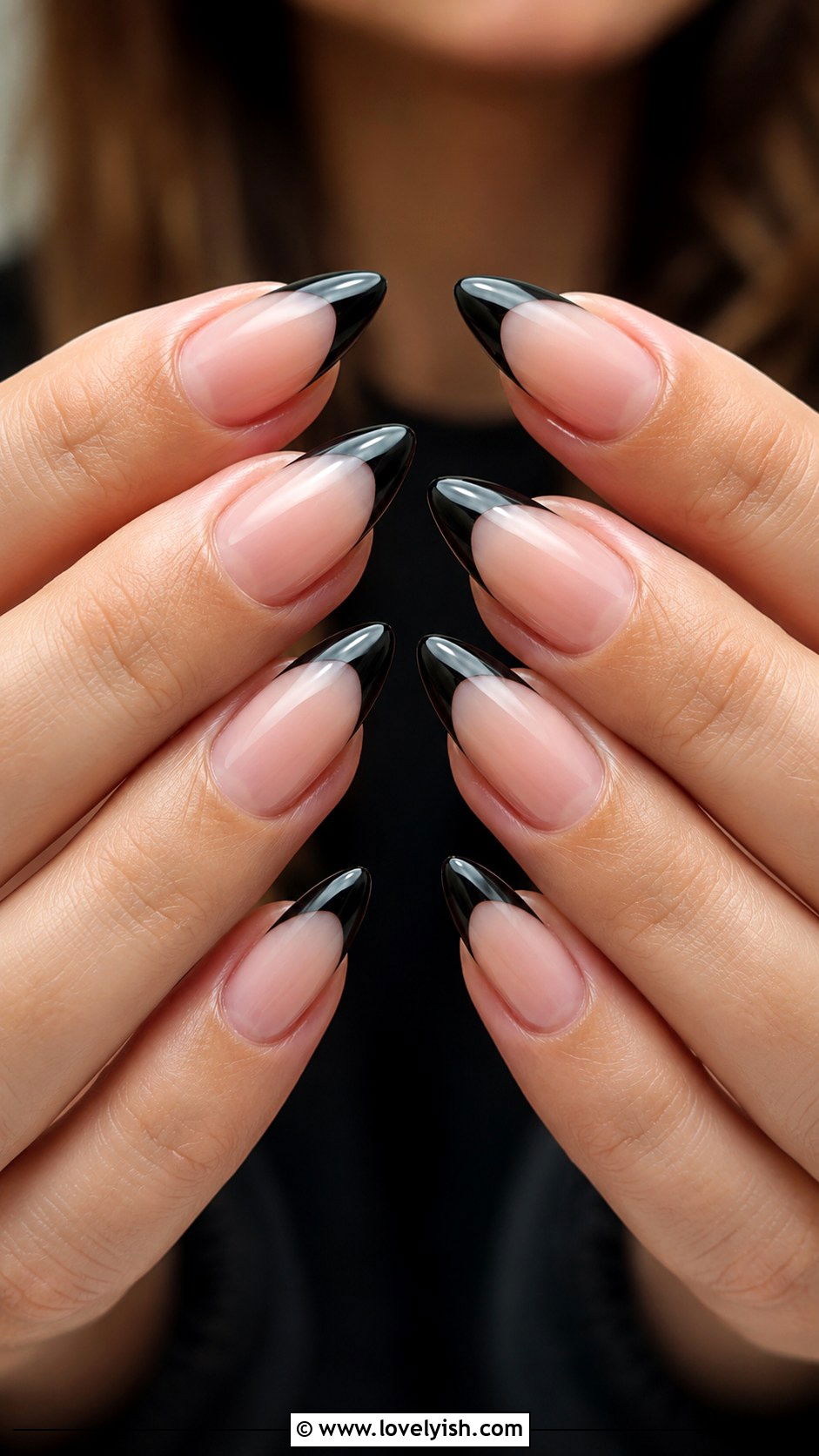 Black French Tip Nails - 46 nail inspo - 46 nail inspo