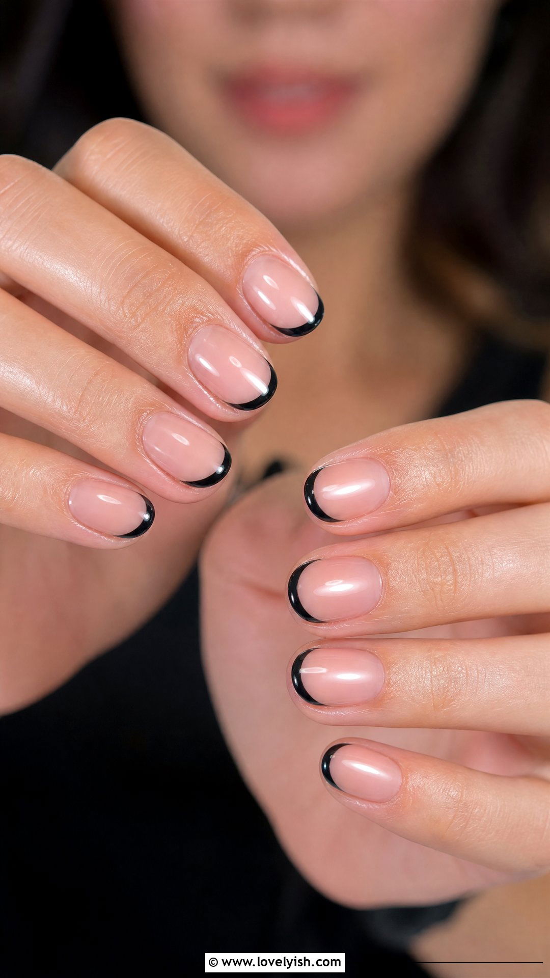 Black French Tip Short Oval Nails - 50 short oval nails - 50 short oval nails