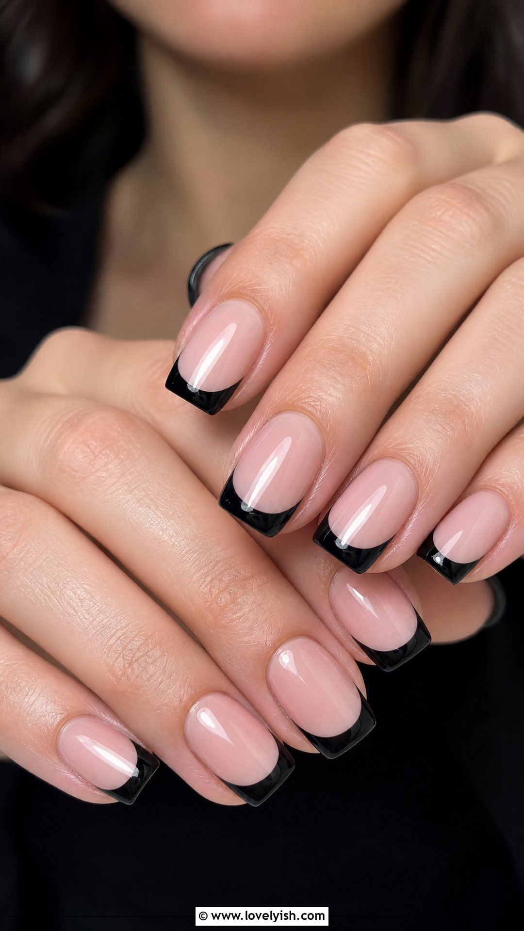 Black French Tip Squoval Nails - 50 squoval nails - 50 squoval nails
