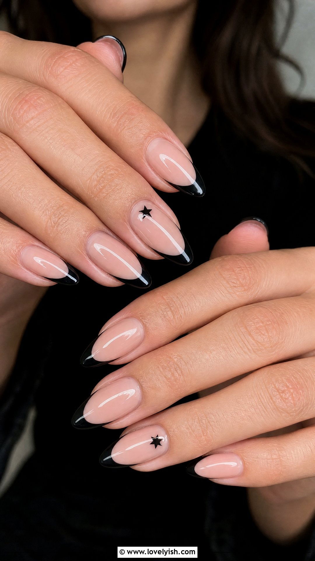 Black French Tip With Star Accents - 50 star nails - 50 star nails