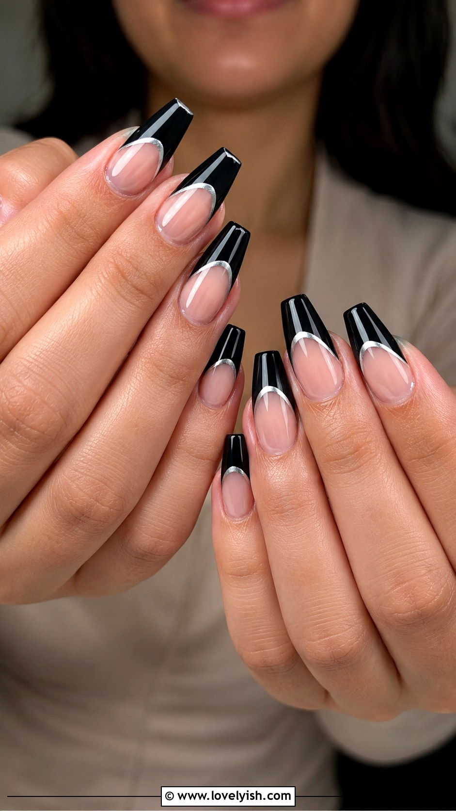 Black French With Silver Outline Nails - 25 edgy nail designs - 25 edgy nail designs