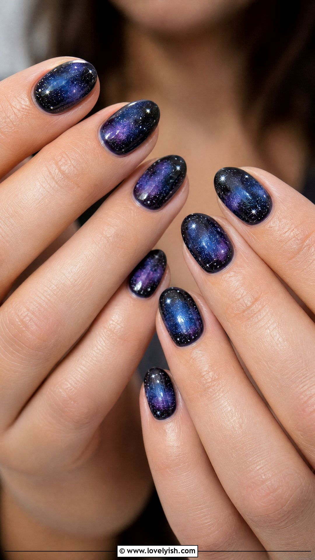 Black Galaxy Nails - 50 short black nail designs - 50 short black nail designs