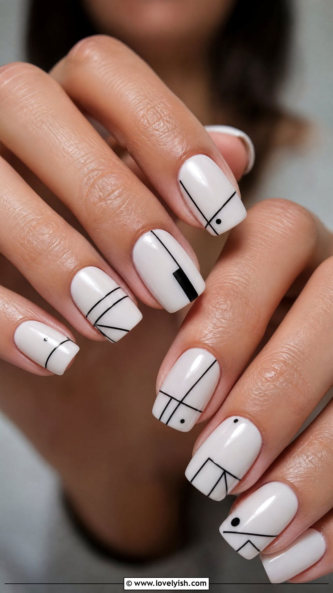 Black Geometric Line Nails - 50 dark nail designs - 50 dark nail designs