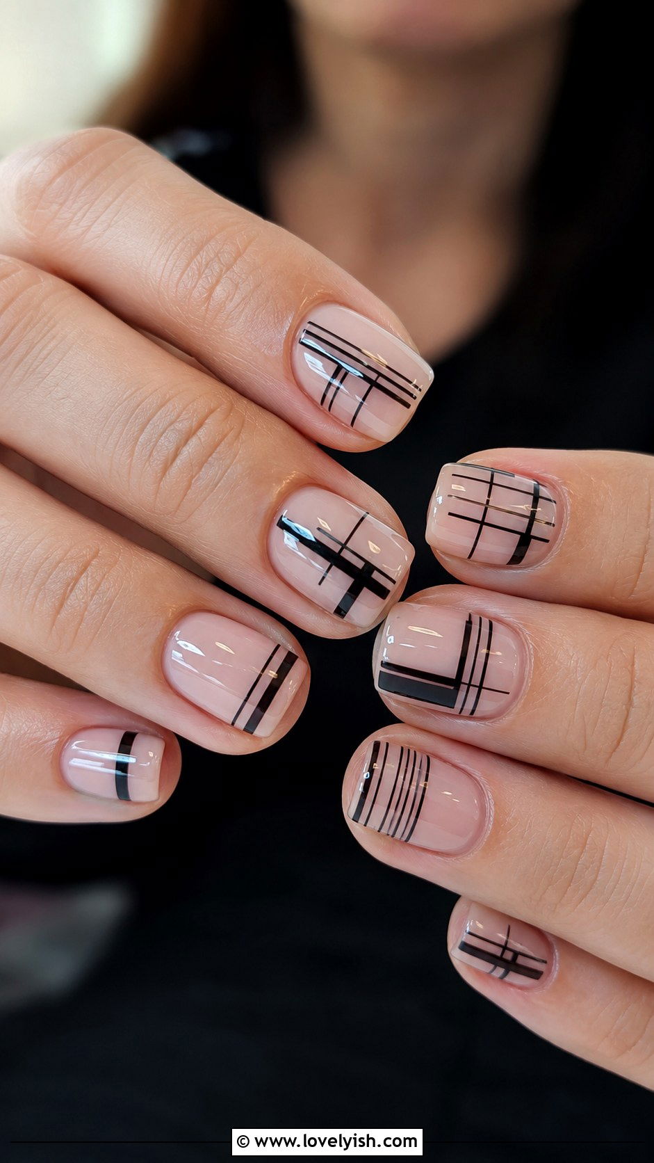 Black Geometric Line Nails - 50 mens nail design ideas - 50 mens nail design ideas