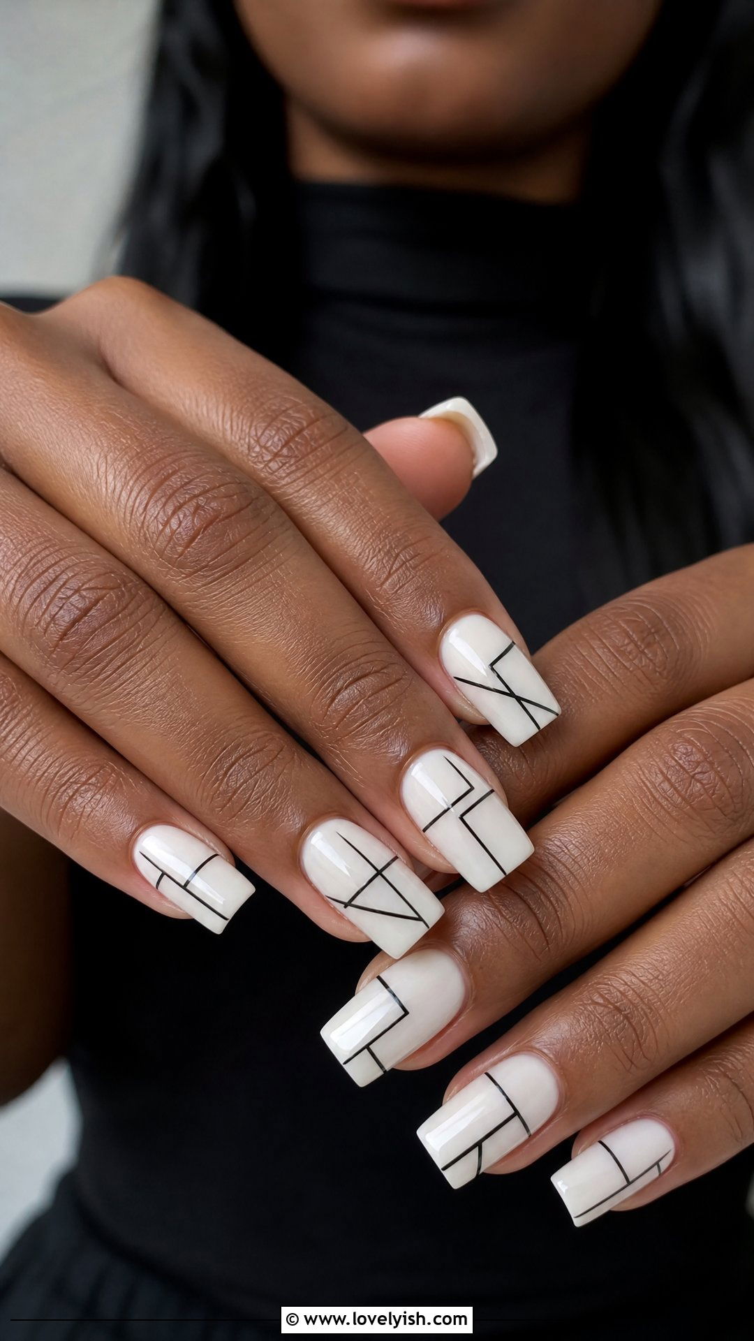 Black Geometric Line Nails - 50 black nails - 50 black nails