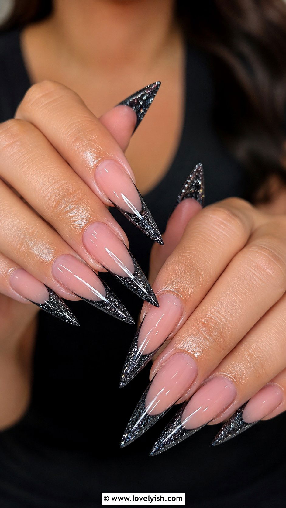 Black Glitter French Birthday Nails - 50 birthday nails - 50 birthday nails