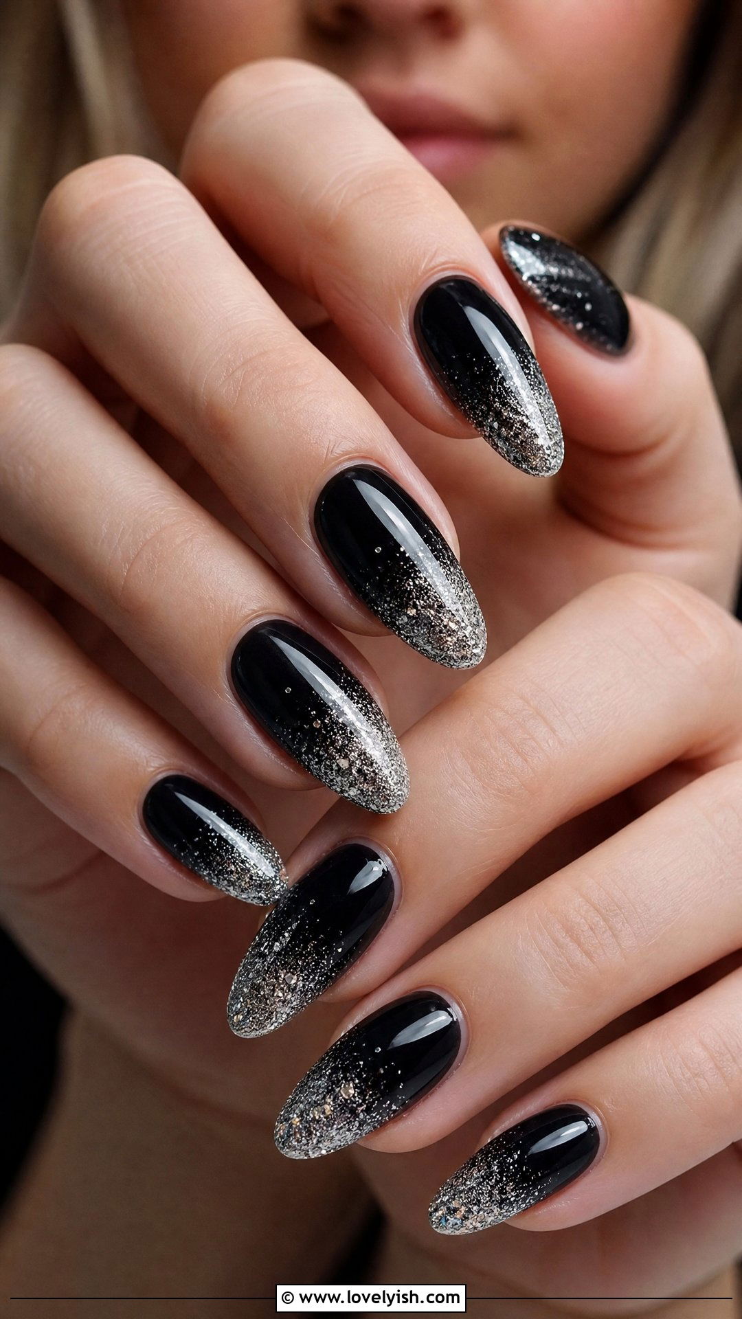 Black Glitter New Year Holiday Nails - 50 holiday nails - 50 holiday nails