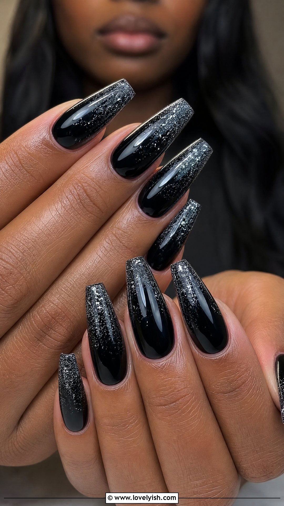 Black Glitter Ombre Nails - 50 dark nail designs - 50 dark nail designs