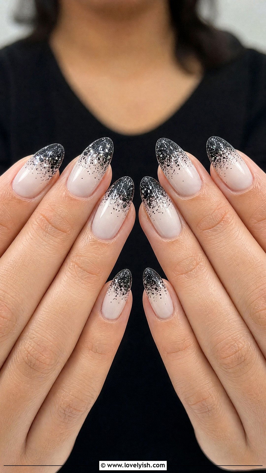 Black Glitter Tip Nails - 50 black nails - 50 black nails