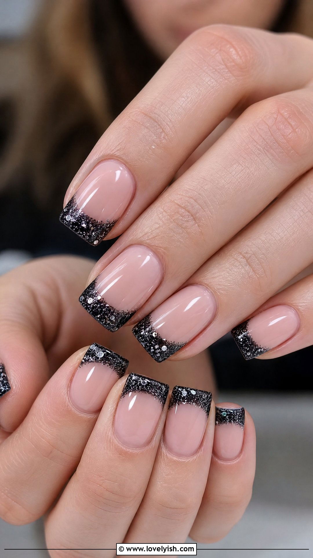 Black Glitter Tip Nails - 50 short black nail designs - 50 short black nail designs