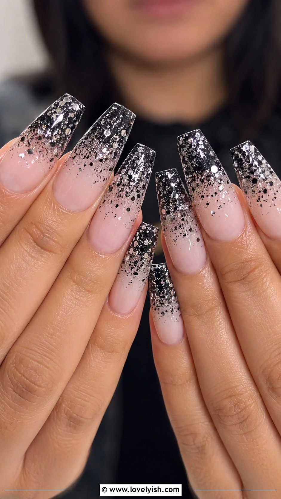 Black Glitter Tip Nails - 31 black nail design ideas - 31 black nail design ideas