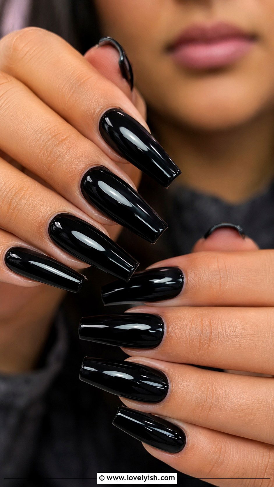 Black Glossy Coffin Gel X Nails - 50 gel x nails - 50 gel x nails
