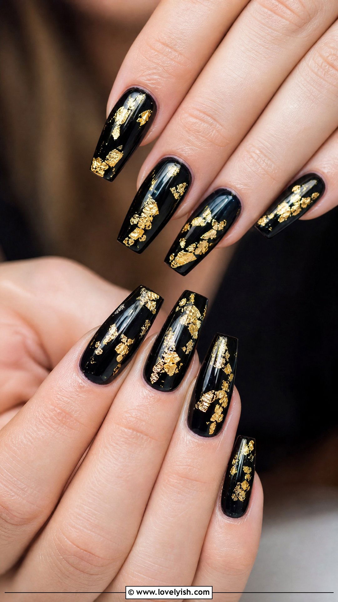 Black Gold Flake Sparkle Nails - 50 sparkly nails - 50 sparkly nails