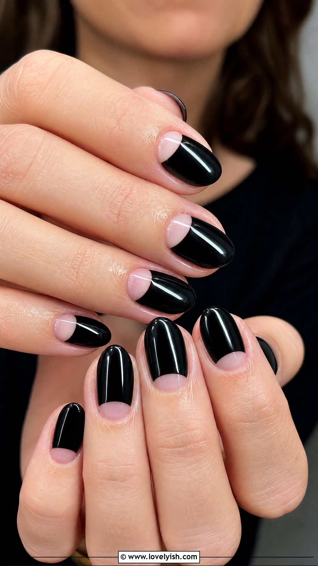 Black Half Moon Nails - 50 short black nail designs - 50 short black nail designs