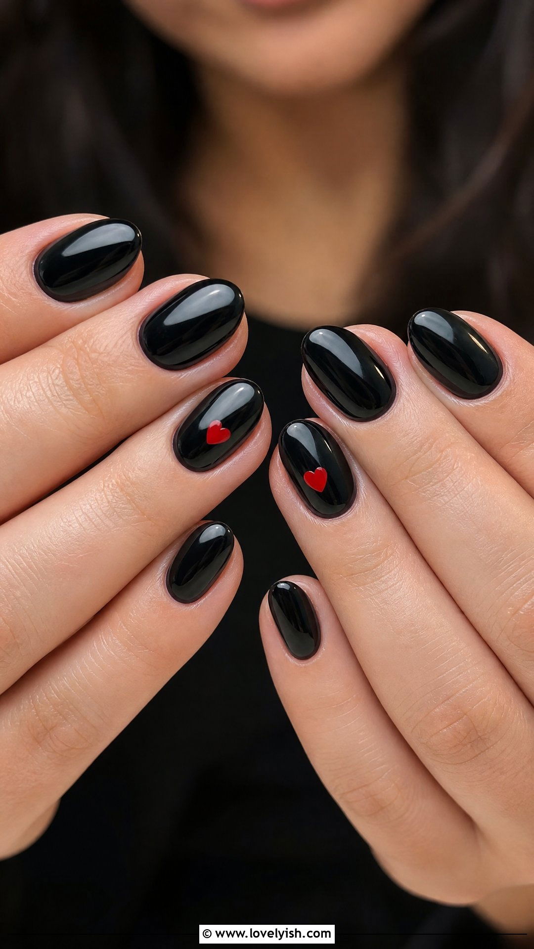 Black Heart Accent Nails - 50 short black nail designs - 50 short black nail designs