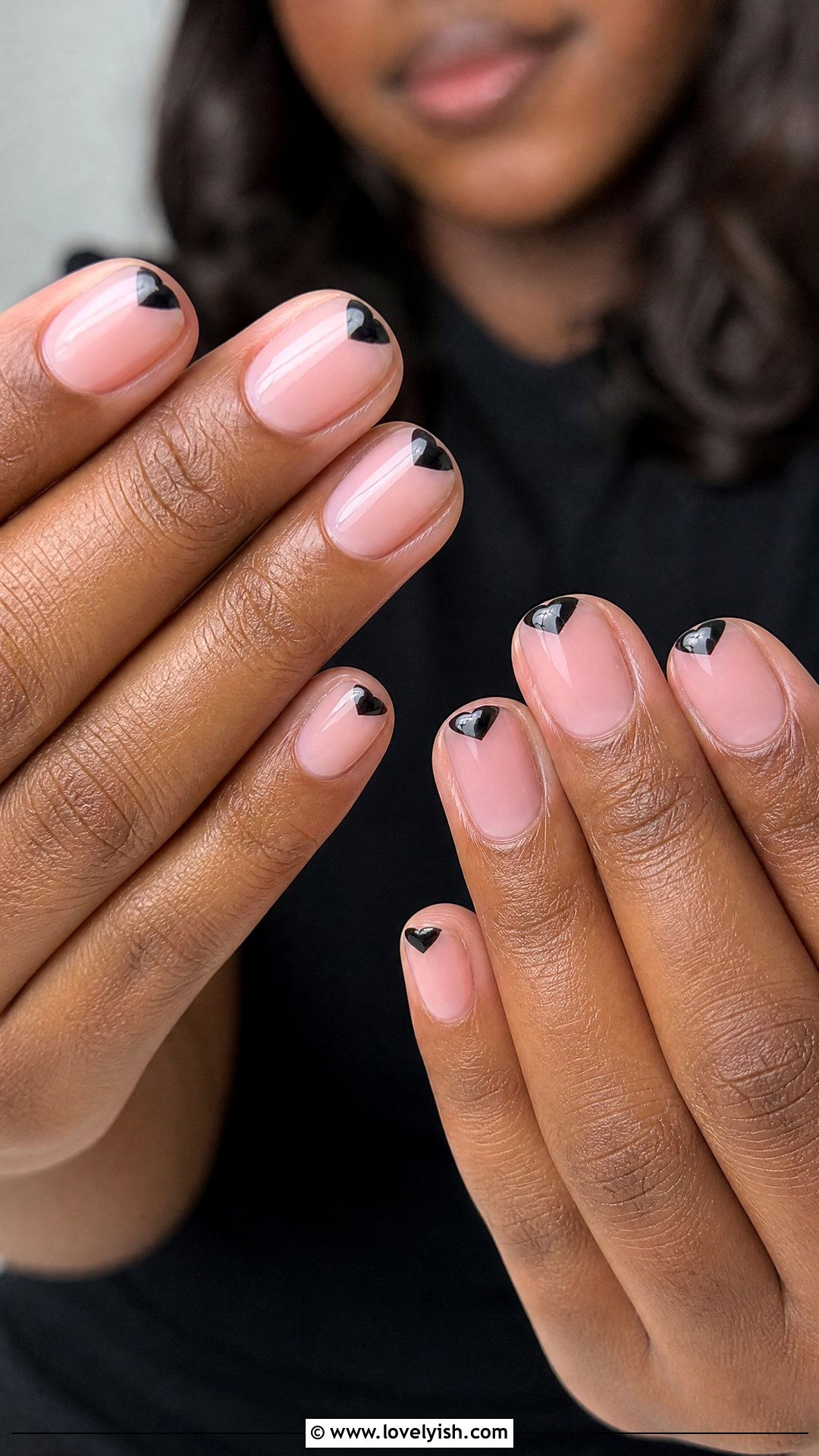 Black Heart French Tip Nails - 50 black nails - 50 black nails