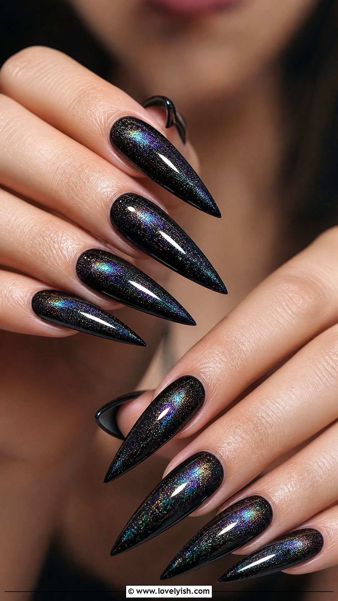 Black Holographic Gothic Nails - 50 gothic nails - 50 gothic nails