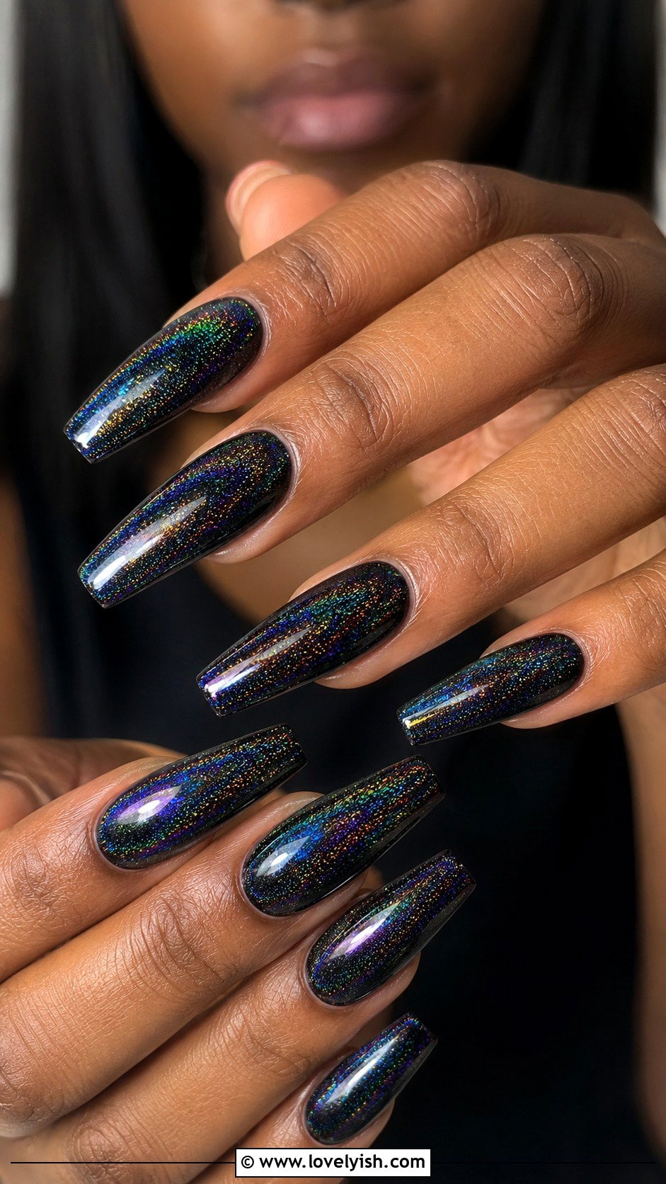 Black Holographic Nails - 31 black nail design ideas - 31 black nail design ideas