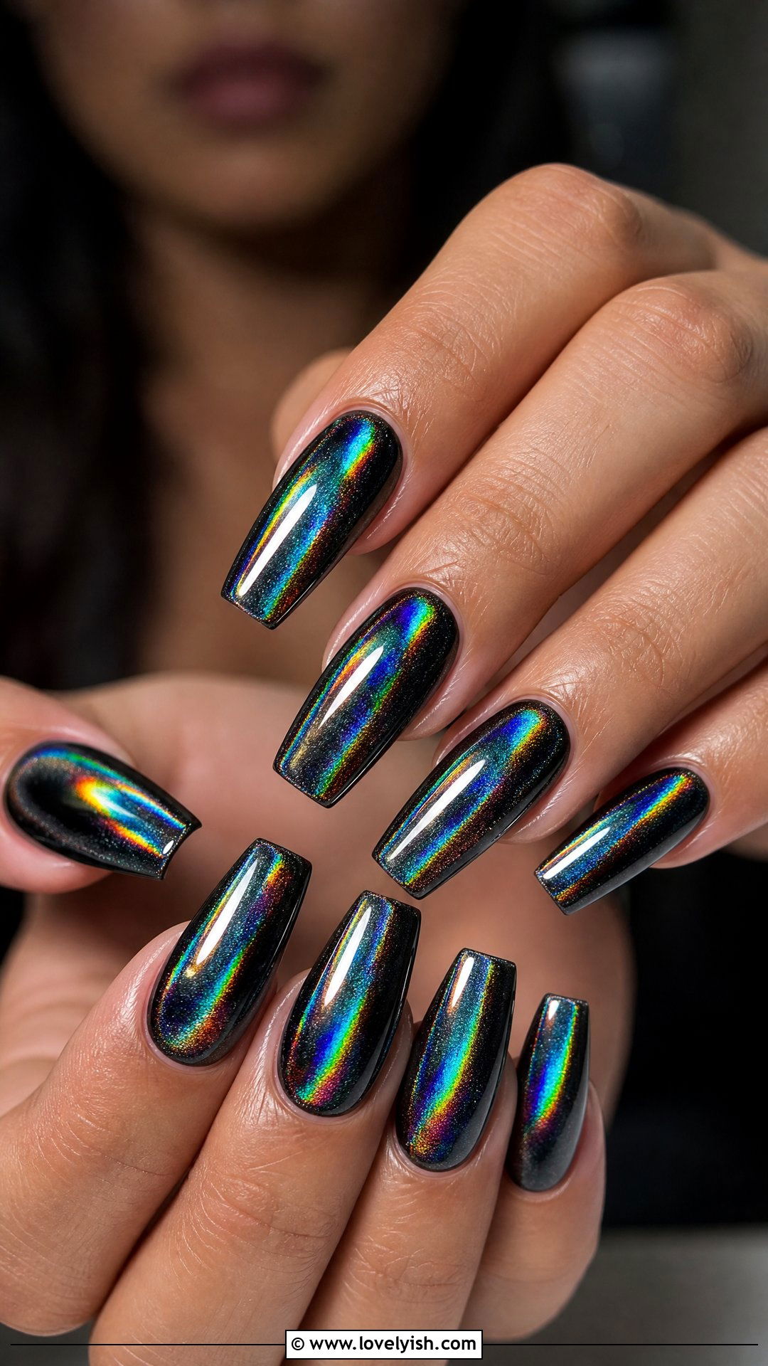Black Holographic Nails - 50 dark nail designs - 50 dark nail designs