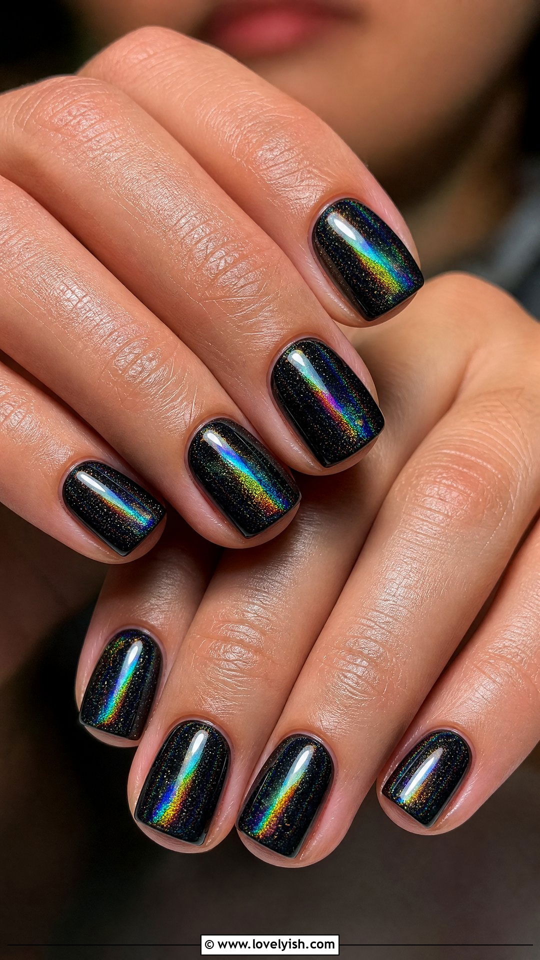 Black Holographic Nails - 50 short black nail designs - 50 short black nail designs
