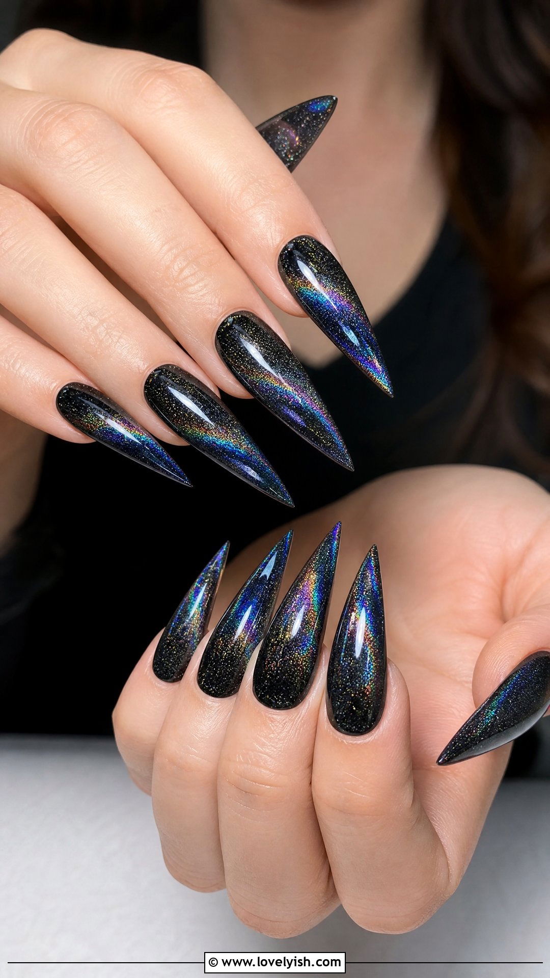 Black Holographic Nails - 25 black nails design ideas - 25 black nails design ideas