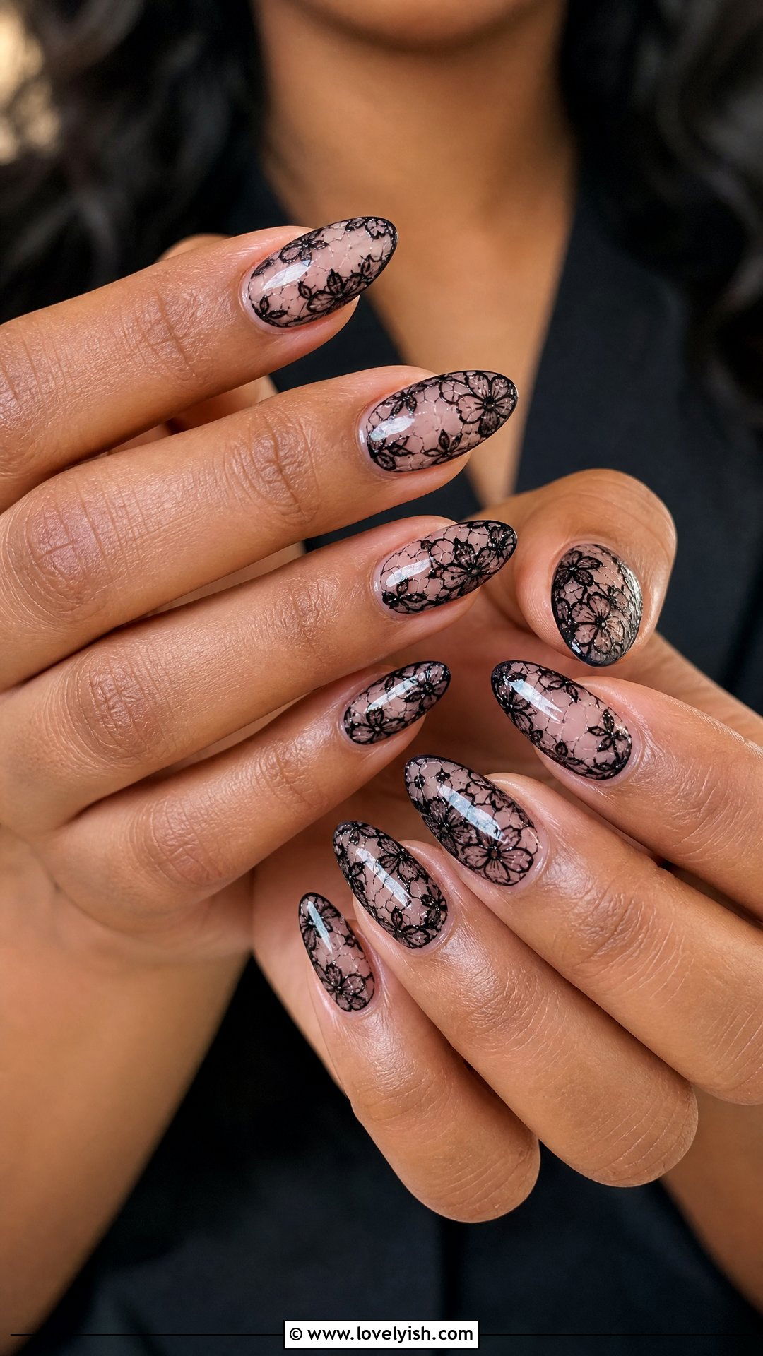 Black Lace Nails - 50 black nails - 50 black nails