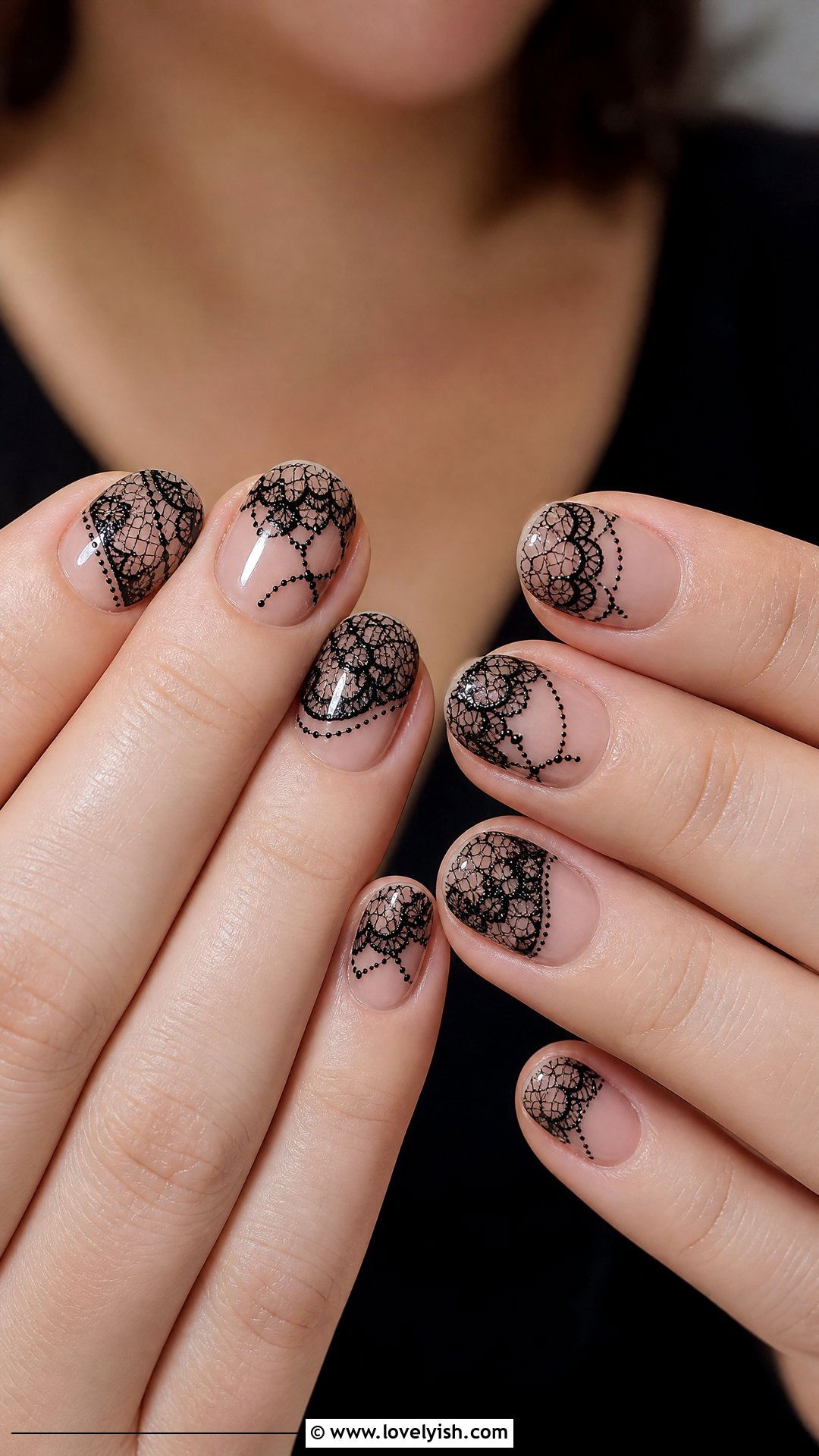 Black Lace Nails - 50 short black nail designs - 50 short black nail designs
