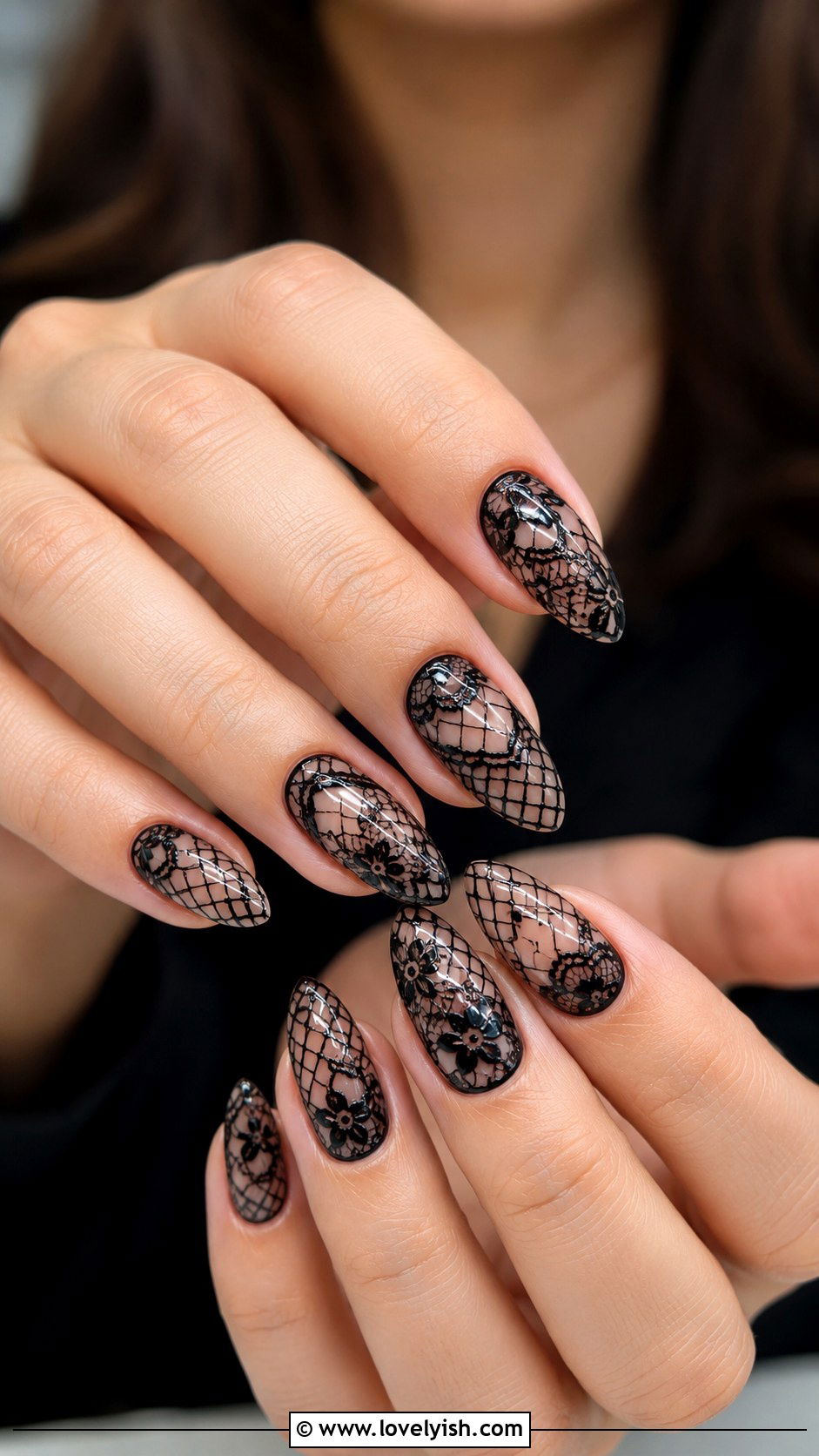 Black Lace Negative Space Nails - 25 edgy nail designs - 25 edgy nail designs