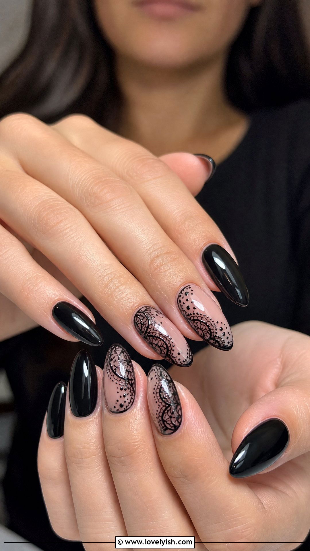 Black Lace Pattern Nails - 25 black and white nail art ideas