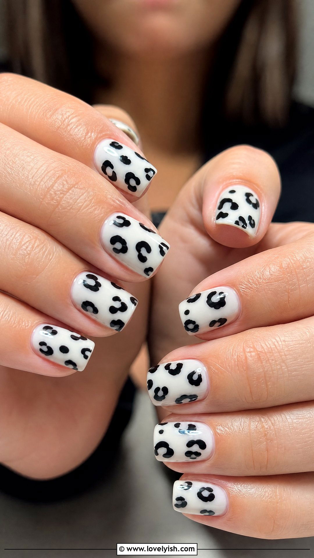 Black Leopard Print on Milky White Nails - 50 leopard print nails - 50 leopard print nails
