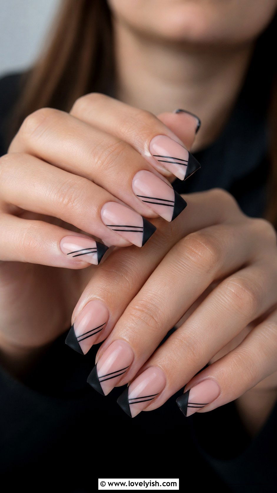 Black Line French Tip Geometric Nails - 50 geometric nails - 50 geometric nails