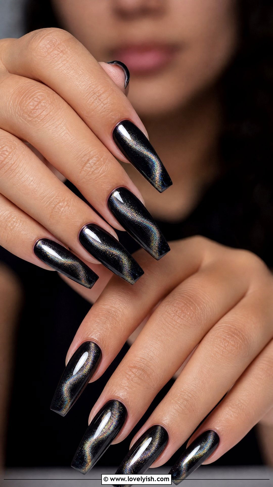 Black Magnetic Cat Eye Nails - 50 dark nail designs - 50 dark nail designs