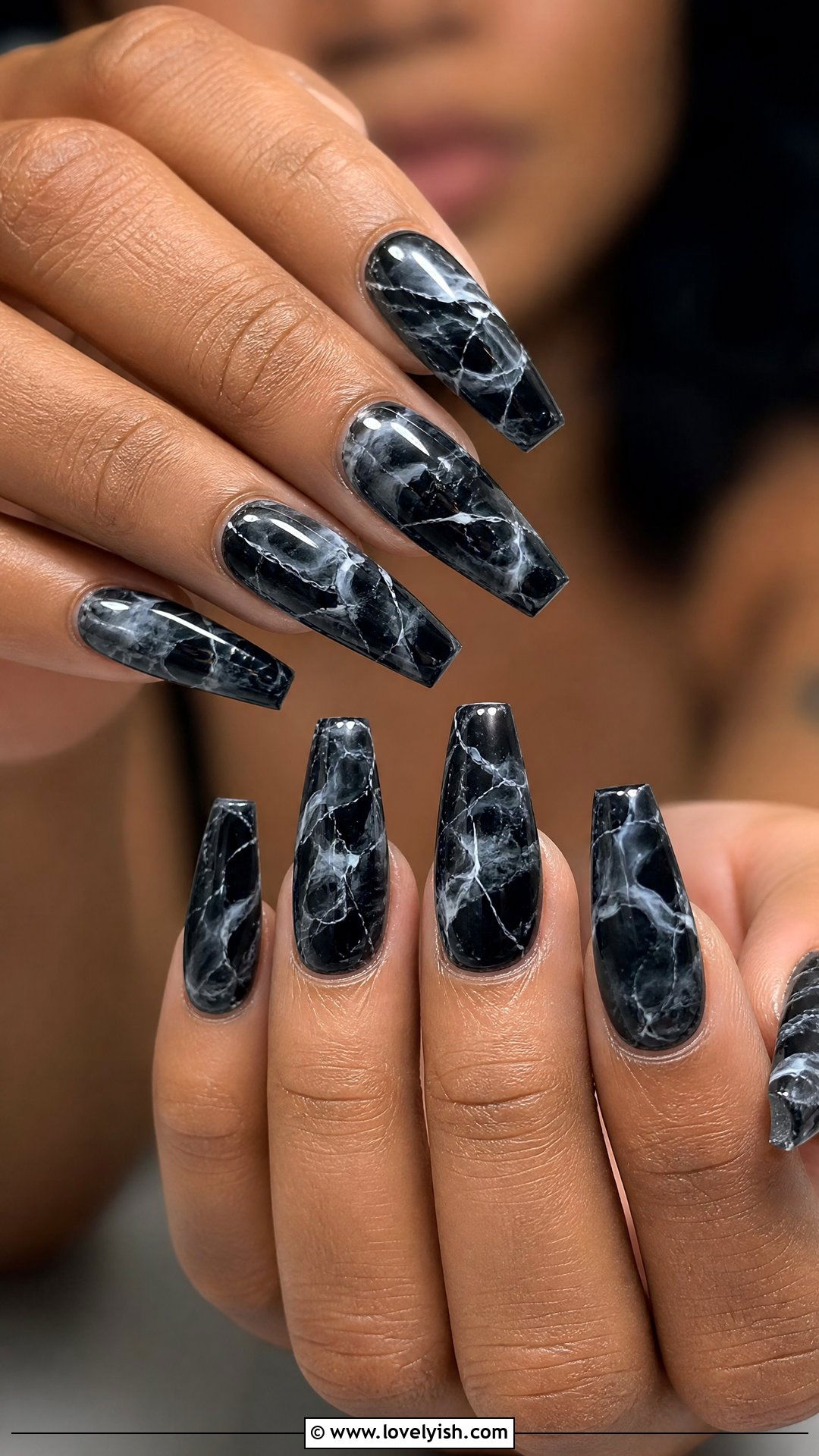 Black Marble Nails - 50 black nails - 50 black nails