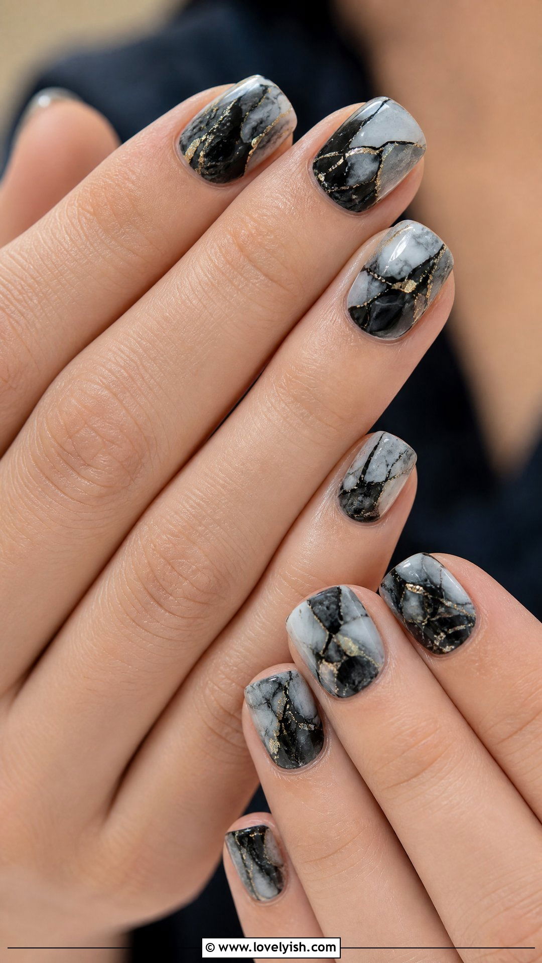 Black Marble Nails - 50 short black nail designs - 50 short black nail designs