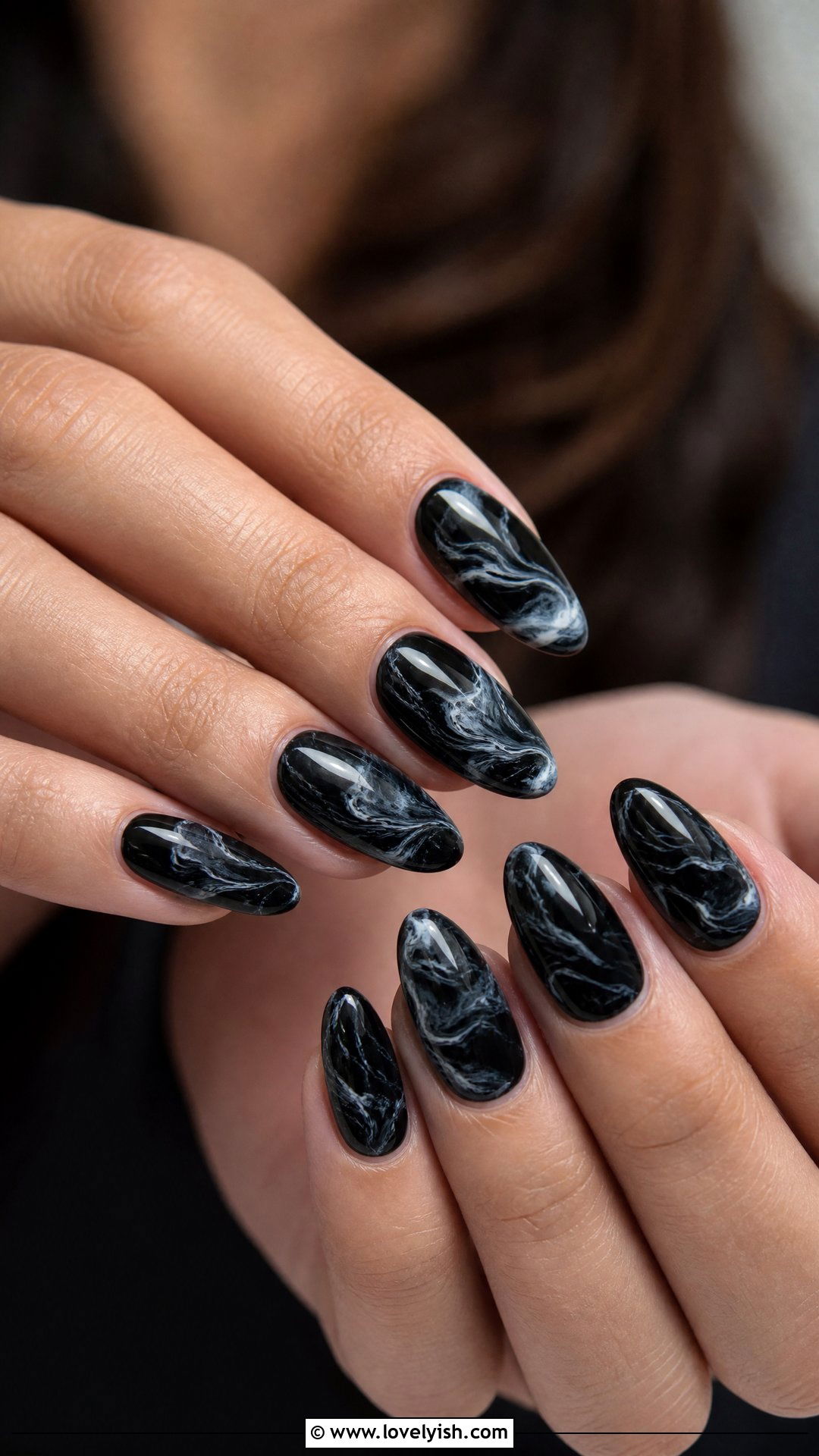 Black Marble Swirl Nails - 50 dark nail designs - 50 dark nail designs
