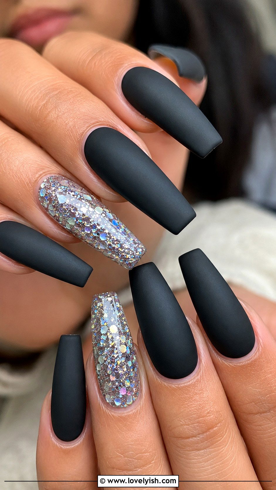 Black Matte and Glitter Combo Nails - 50 glitter nails - 50 glitter nails